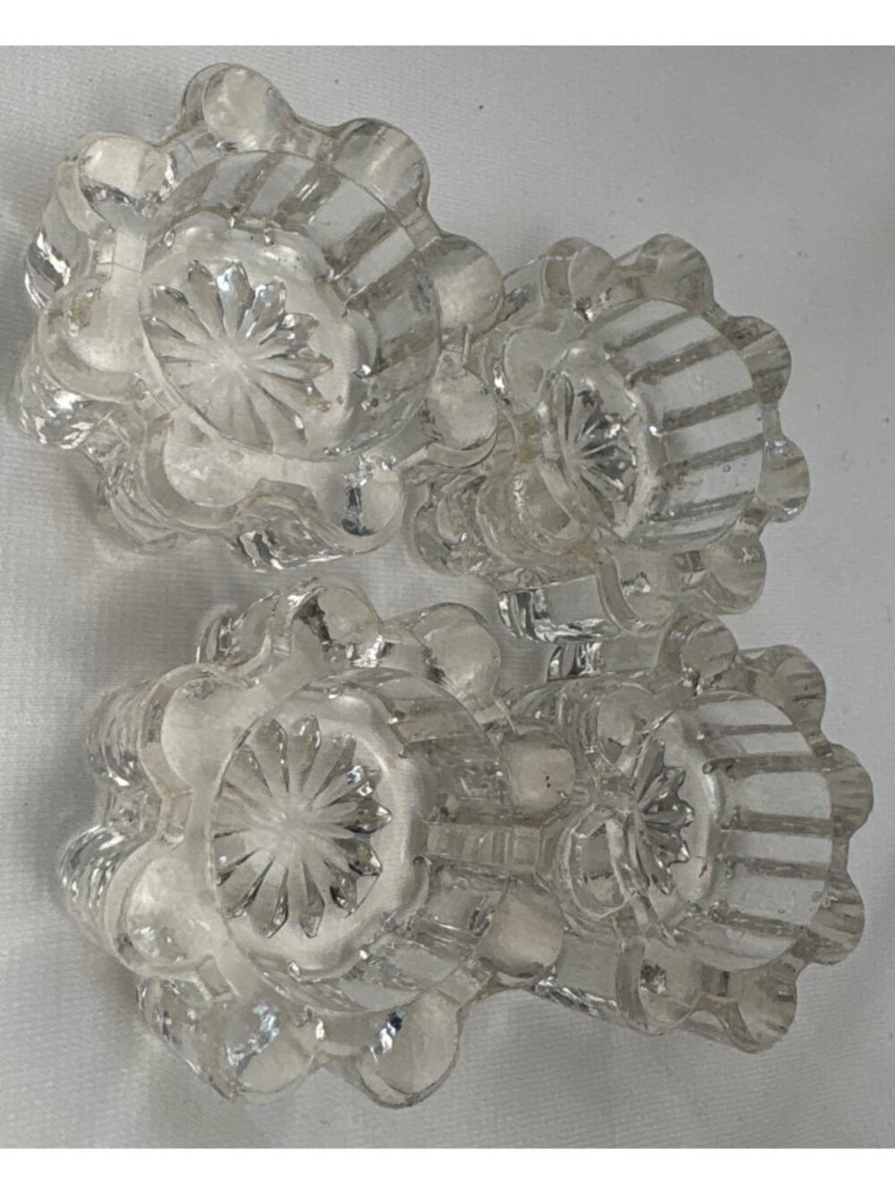 Clear Glass Floral Salt Cellars Set 4 Adorned Starburst Design Vintage - Picture 9 of 12